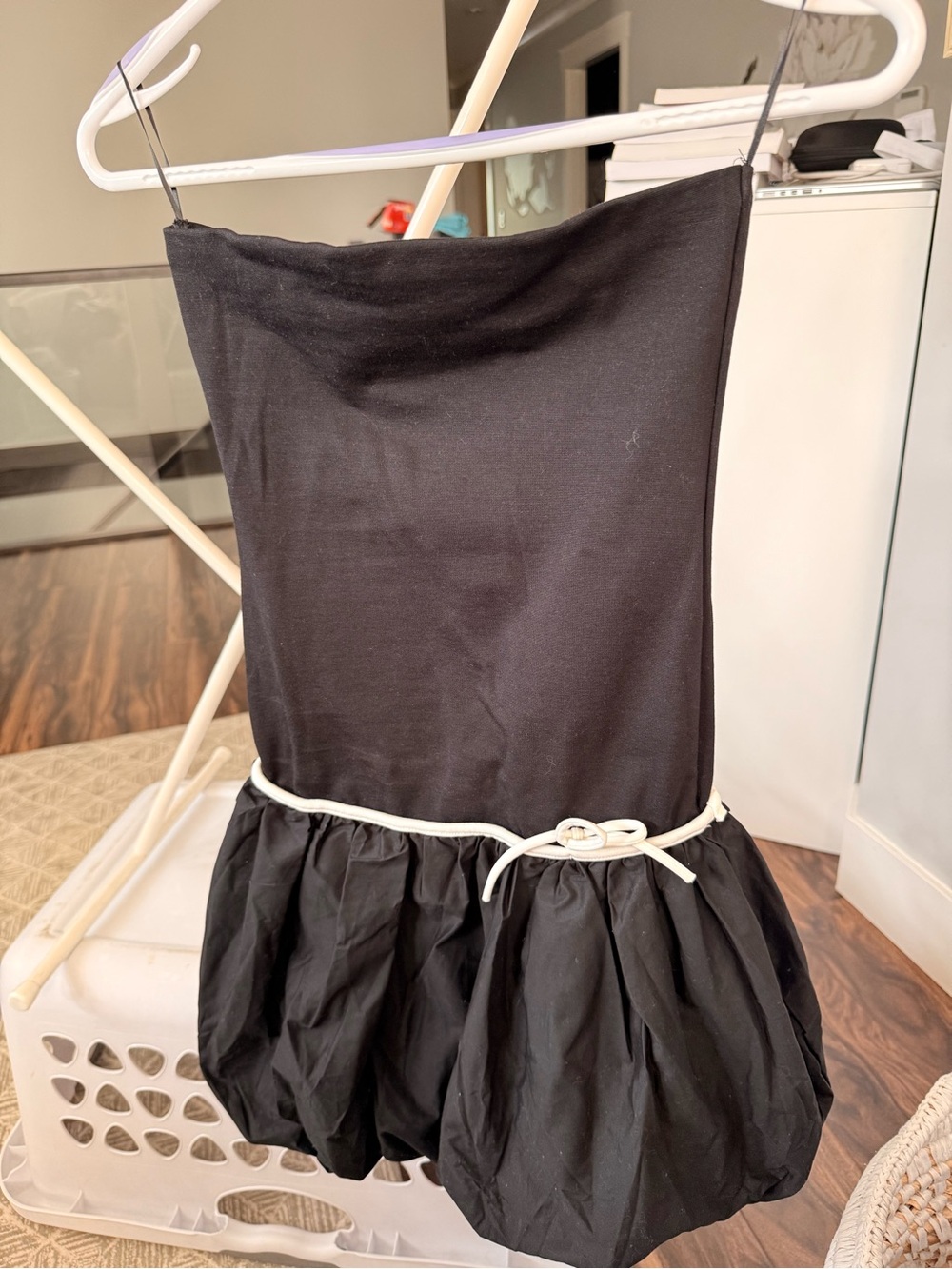 Zara Black Strapless Bubble One-Piece with White Belt